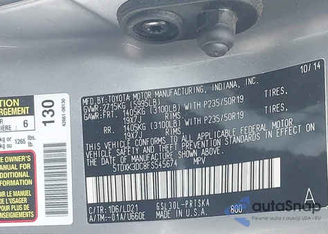 2015 Toyota Sienna Se 8 Passenger z USA, uszkodzony, nr VIN 5TDXK3DC8FS545674